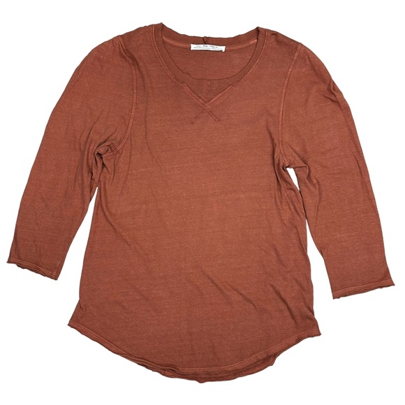 We the Free Clover Puff Shoulder Top Size XL Burnt Orange Mesa Curved Hem - Picture 6 of 13